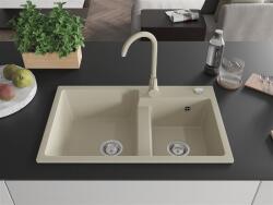 Mexen Tomas konyhai mosogató gránit 2 medence+ pop up szifon 800 x 500 mm, beige, szifon króm - 6516802000-69 2 medencés (5905315052193)