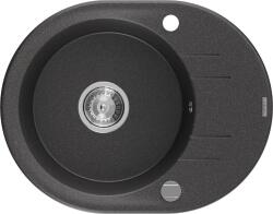 Mexen Kevin konyhai mosogató gránit 1 körmedence+csepegtetö+ pop up szifon 586 x 458 mm, fekete köhatasu, szifon króm - 6517581005-76 Kör medencés (5905315052308)