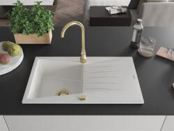 Mexen Cesar konyhai mosogató gránit 1 medence+csepegtetö+ pop up szifon 775 x 470 mm, fehér , szifon arany - 6514771010-20-G 1 medencés (5905315012180)