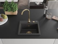 Mexen Milo konyhai mosogató gránit 1 medence+ pop up szifon 435 x 410 mm, fekete köhatasu, szifon arany - 6505441000-76-G 1 medencés (5905315011671)