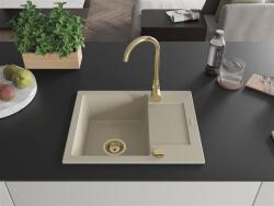 Mexen Enzo konyhai mosogató gránit 1 medence+csepegtetö+ pop up szifon 576 x 465 mm, beige, szifon arany - 6506571005-69-G 1 medencés (5905315011701)