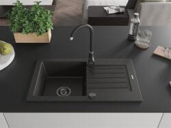 Mexen Pablo konyhai mosogató gránit 1 medence+csepegtetö+ pop up szifon 752 x 436 mm, fekete / arany, szifon fekete - 6510751010-75-B 1 medencés (5905315013132)