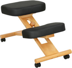 HomCom Ergonomikus, Magasságban Állítható Fa Térdelő Szék Kerekekkel, 42x70x42-52 cm, Fekete
