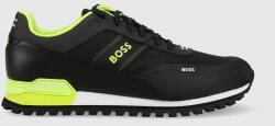 HUGO BOSS BOSS, Parkour sneaker műbőr részletekkel, Fekete, Limezöld, 41