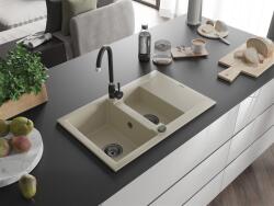 Mexen Gaspar konyhai mosogató gránit 1, 5 medence+csepegtetö+ pop up szifon 737 x 475 mm, beige, szifon fekete - 6507731505-69-B 1, 5 medencés (5905315012968)