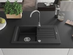 Mexen Pablo konyhai mosogató gránit 1 medence+csepegtetö+ pop up szifon 75, 2 x 43, 6 cm, fekete - 6510751010-77 1 medencés (5907709194465)