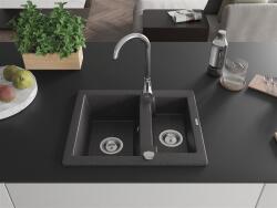 Mexen Carlos konyhai mosogató gránit 1, 5 medence+ pop up szifon 582 x 475 mm, fekete köhatasu, szifon króm - 6518581500-76 1, 5 medencés (5905315052377)