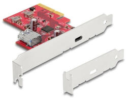 Delock PCI Express x4 Kártya - 1 x külső USB 10 Gbps USB Type-C hüvely + 1 x belső A-típusú USB 10 Gbps hüvely - alacsony profilú - pepita
