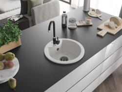 Mexen Diego konyhai mosogató gránit 1 körmedence+ pop up szifon 488 x 480 mm, fehér , szifon fekete - 6512481000-20-B Kör medencés (5905315013231)