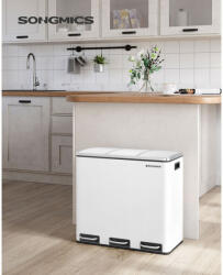 SONGMICS Háromrekeszes Szelektív Hulladékgyűjtő Pedálos Szemetes 3x18L Fehér