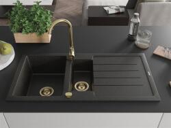 Mexen Andres konyhai mosogató gránit 1, 5 medence+csepegtetö+ pop up szifon 1000 x 500 mm fekete / arany, szifon arany - 6515101510-75-G 1, 5 medencés (5905315012296)