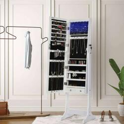 SONGMICS Elegáns LED-es Ékszerszekrény - Teljes Hosszúságú Tükör - Fehér (JBC94W)