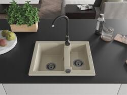 Mexen Carlos konyhai mosogató gránit 1, 5 medence+ pop up szifon 582 x 475 mm, beige, szifon fekete - 6518581500-69-B 1, 5 medencés (5905315013668)
