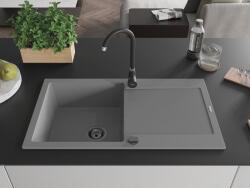 Mexen Leo konyhai mosogató gránit 1 medence+csepegtetö+ pop up szifon 900 x 500 mm, szürke , szifon fekete - 6501901010-71-B 1 medencés (5905315012555)