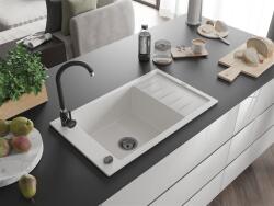 Mexen Elias konyhai mosogató gránit 1 medence+csepegtetö+ pop up szifon 795 x 480 mm, fehér , szifon fekete - 6511791005-20-B 1 medencés (5905315013163)