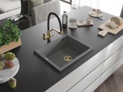 Mexen Pedro konyhai mosogató gránit 1 medence+ pop up szifon 560 x 460 mm, szürke , szifon arany - 6508561000-71-G 1 medencés (5905315011855)