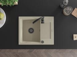 Mexen Enzo konyhai mosogató gránit 1 medence+csepegtetö+ pop up szifon 576 x 465 mm, beige, szifon fekete - 6506571005-69-B 1 medencés (5905315012890)
