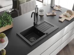 Mexen Pablo konyhai mosogató gránit 1 medence+csepegtetö+ pop up szifon 752 x 436 mm, fekete , szifon fekete - 6510751010-77-B 1 medencés (5905315013156)