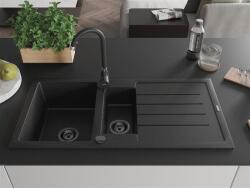 Mexen Andres konyhai mosogató gránit 1, 5 medence+csepegtetö+ pop up szifon 1000 x 500 mm fekete / króm szifon fekete - 6515101510-73-B 1, 5 medencés (5905315013477)