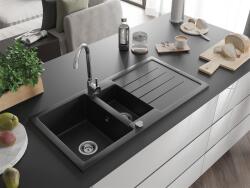 Mexen Andres konyhai mosogató gránit 1, 5 medence+csepegtetö+ pop up szifon 1000 x 500 mm, fekete - 6515101510-77 1, 5 medencés (5907709194861)