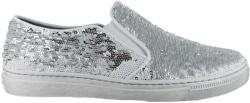Gabor női félcipő - Belebújós slip-on sneaker - méret 38 - fehér metál ezüst, természetes bőr felsőrész, flitteres díszítés, rugalmas betét, gumitalp