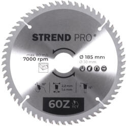 Strend Pro Körfűrészlap, Strend Pro, 185 × 2, 2 × 30/20 mm, 60 db SK fog, hangtompító és tágulási hornyokkal, puhafához, keményfához, OSB, MDF, furatszűkítővel (TC2232026)
