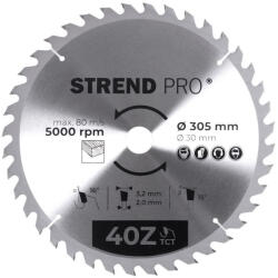 Strend Pro Körfűrészlap, Strend Pro, 305 × 3, 2 × 30/20 mm, 40 db SK fog, hangtompító és tágulási hornyokkal, puhafához, keményfához, OSB, MDF, furatszűkítővel (TC2232037)
