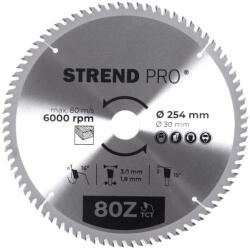Strend Pro Körfűrészlap, Strend Pro, 254 × 3, 0 × 30/20 mm, 80 db SK fog, hangtompító és tágulási hornyokkal, puhafához, keményfához, OSB, MDF, furatszűkítővel (TC2232036)