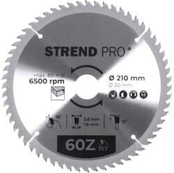 Strend Pro Körfűrészlap, Strend Pro, 210 × 2, 6 × 30/20 mm, 60 db SK fog, hangtompító és tágulási hornyokkal, puhafához, keményfához, OSB, MDF, furatszűkítővel (TC2232032)