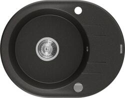 Mexen Kevin konyhai mosogató gránit 1 körmedence+csepegtetö+ pop up szifon 586 x 458 mm, fekete / arany, szifon króm - 6517581005-75 Kör medencés (5905315052292)