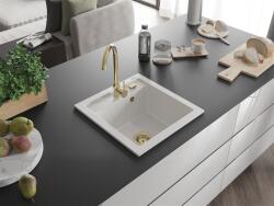 Mexen Vito konyhai mosogató gránit 1 medence+ pop up szifon 520 x 490 mm, fehér , szifon arany - 6503521000-20-G 1 medencés (5905315011480)