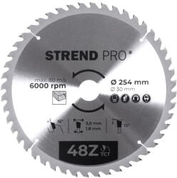 Strend Pro Körfűrészlap, Strend Pro, 254 × 3, 0 × 30/20 mm, 48 db SK fog, hangtompító és tágulási hornyokkal, puhafához, keményfához, OSB, MDF, furatszűkítővel (TC2232035)