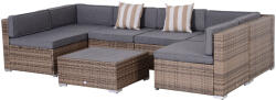 Outsunny 7 Részes Rattan Kerti Lounge Szett Asztallal és Moduláris Kanapéval Párnákkal, Szürke