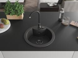 Mexen Diego konyhai mosogató gránit 1 körmedence+ pop up szifon 488 x 480 mm, fekete köhatasu, szifon fekete - 6512481000-76-B Kör medencés (5905315013286)