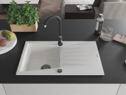 Mexen Cesar konyhai mosogató gránit 1 medence+csepegtetö+ pop up szifon 775 x 470 mm, fehér , szifon fekete - 6514771010-20-B 1 medencés (5905315013378)