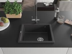 Mexen Pedro konyhai mosogató gránit 1 medence+ pop up szifon 560 x 460 mm, fekete köhatasu - 6508561000-76 1 medencés (5907709194298)