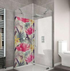 Wallplex fürdőszobai dekorpanel Trópusi virágok pink 120 cm x 200 cm