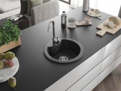 Mexen Diego konyhai mosogató gránit 1 körmedence+ pop up szifon 488 x 480 mm, fekete - 6512481000-77 Kör medencés (5907709194625)