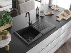 Mexen Cesar konyhai mosogató gránit 1 medence+csepegtetö+ pop up szifon 775 x 470 mm, fekete / arany, szifon fekete - 6514771010-75-B 1 medencés (5905315013415)