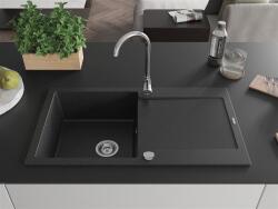 Mexen Leo konyhai mosogató gránit 1 medence+csepegtetö+ pop up szifon 90 x 50 cm, fekete / króm - 6501901010-73 1 medencés (5907709193710)