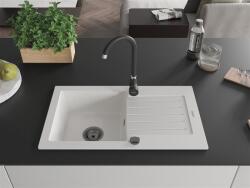 Mexen Pablo konyhai mosogató gránit 1 medence+csepegtetö+ pop up szifon 752 x 436 mm, fehér , szifon fekete - 6510751010-20-B 1 medencés (5905315013095)
