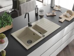 Mexen Matias konyhai mosogató gránit 1, 5 medence+csepegtetö+ pop up szifon 900 x 505 mm, beige, szifon fekete - 6502901505-69-B 1, 5 medencés (5905315012616)