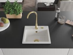 Mexen Milo konyhai mosogató gránit 1 medence+ pop up szifon 435 x 410 mm, fehér , szifon arany - 6505441000-20-G 1 medencés (5905315011626)