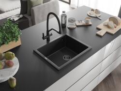 Mexen Pedro konyhai mosogató gránit 1 medence+ pop up szifon 560 x 460 mm, fekete / króm, szifon fekete - 6508561000-73-B 1 medencés (5905315013057)