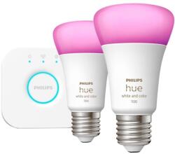 Philips 2 db Hue LED izzó készlet, 9 W (75 W), E27, RGB fény + híd