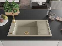 Mexen Elias konyhai mosogató gránit 1 medence+csepegtetö+ pop up szifon 795 x 480 mm, beige, szifon arany - 6511791005-69-G 1 medencés (5905315011985)