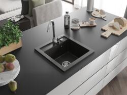 Mexen Vito konyhai mosogató gránit 1 medence+ pop up szifon 520 x 490 mm, fekete / arany - 6503521000-75 1 medencés (5907709193888)