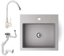 NERO Gránit mosogató NERO Uno + Inox-Line-3 csaptelep (szürke)