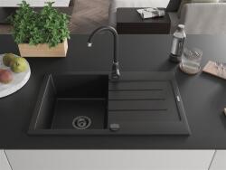 Mexen Bruno konyhai mosogató gránit 1 medence+csepegtetö+ pop up szifon 795 x 495 mm, fekete , szifon fekete - 6513791010-77-B 1 medencés (5905315013361)