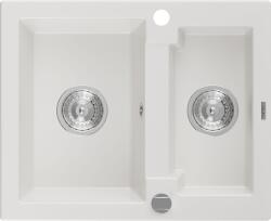 Mexen Carlos konyhai mosogató gránit 1, 5 medence+ pop up szifon 582 x 475 mm, fehér , szifon króm - 6518581500-20 1, 5 medencés (5905315052322)